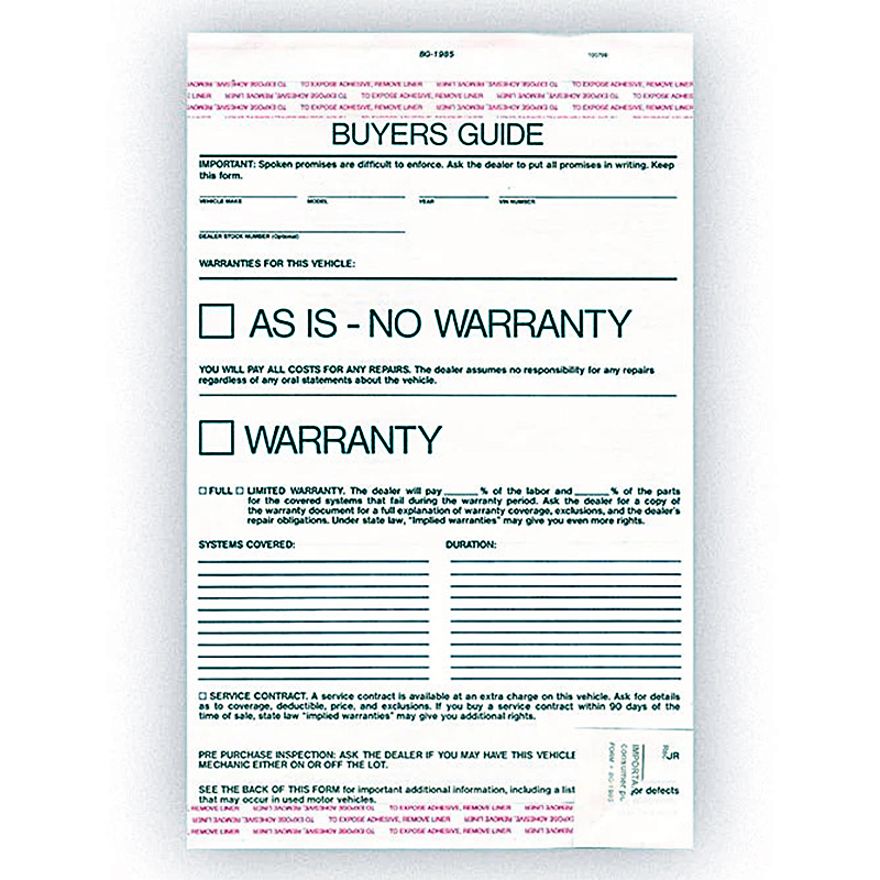 Laser Window Sticker  Buyer Guides - 3 Part - As-is - Lined