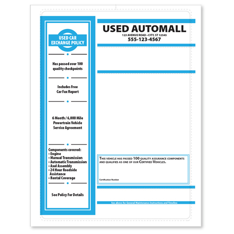 Custom Sticker Label Full Color Digital Outdoor Application Car Dealer Laser Window Stickers - 8-1/2" x 11"