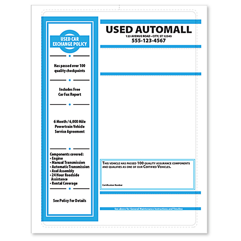 8.5x11 Form Auto Dealer Outdoor Blank Laser Inkjet Window Label Stickers